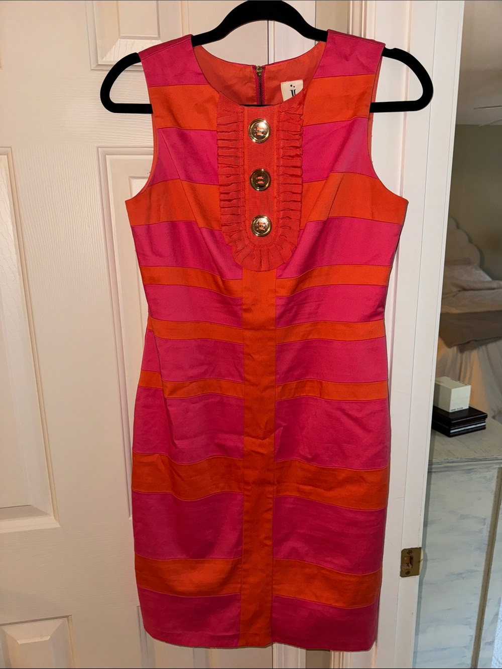 Julia Jordan Women's Sleeveless Pink & Orange Striped Sheath Dress